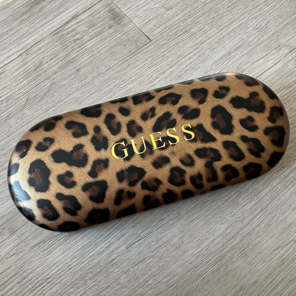 Guess Brand Golden Leopard Print Eyeglasses Hard Case Clamshell with Cloth